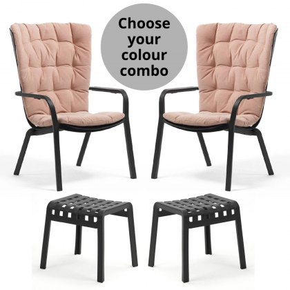 Nardi Folio armchair set (2 x chairs, 2 x seat pads, 2 x footrest)