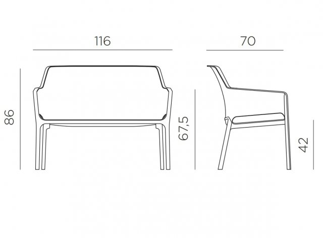 Nardi Net outdoor bench dimensions