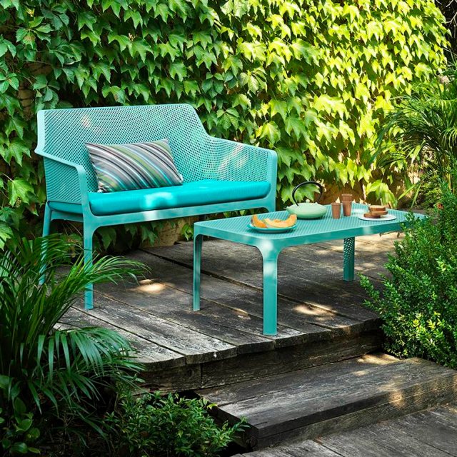 Nardi Net outdoor bench & coffee table turquoise