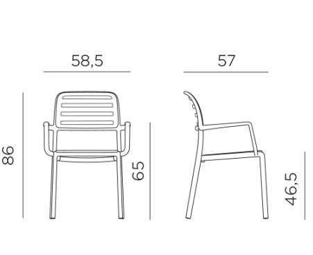 Nardi Costa outdoor dining armchair dimensions
