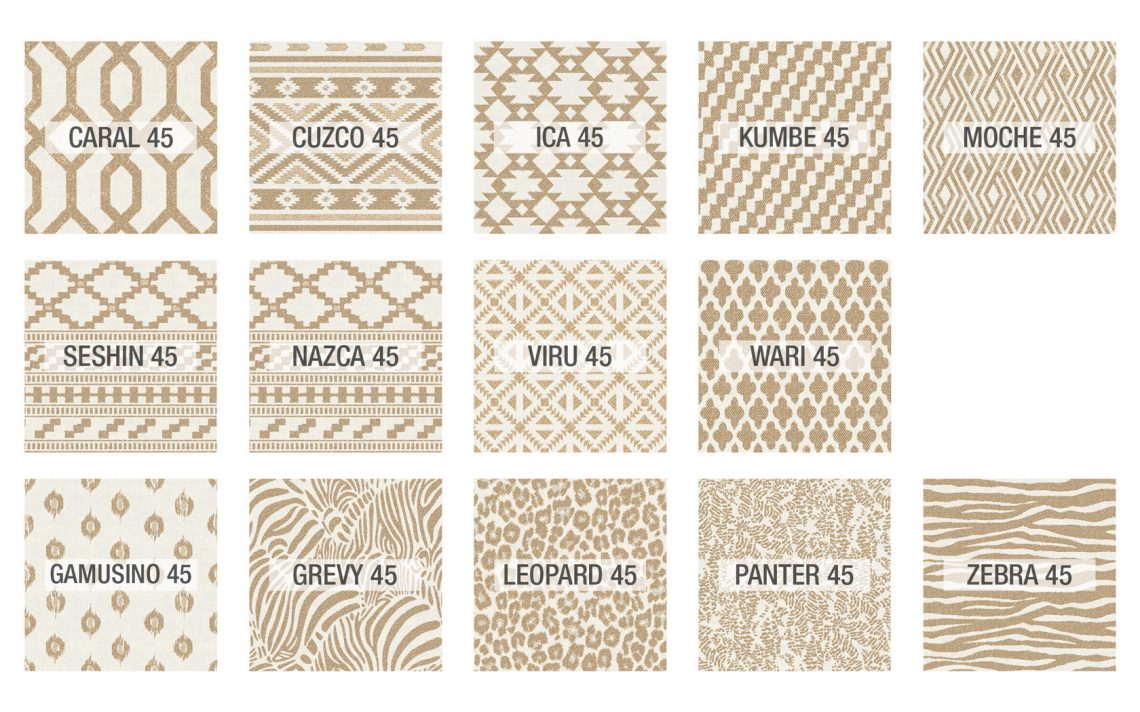 New 2020 Fama Caral, Cuzco, Ica, Kumbe, Moche, Seshin, Nazca, Viru, Awri, Gamusino, Grevy, Leopard, Panther, Zebra fabric samples