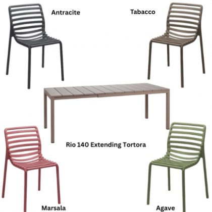 Nardi Rio 140 extending dining set with 6 x Doga bistrot chairs