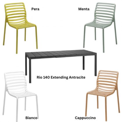 Nardi Rio 140 extending dining set with 6 x Doga bistrot chairs