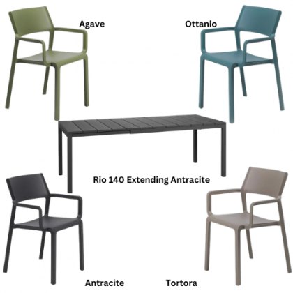 Nardi Rio 140 extending dining set with 6 x trill dining armchairs