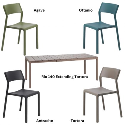 Nardi Rio 140 extending dining set with 6 x trill bistrot chairs