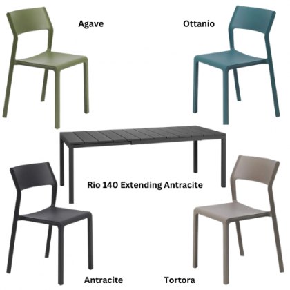 Nardi Rio 140 extending dining set with 6 x trill bistrot chairs