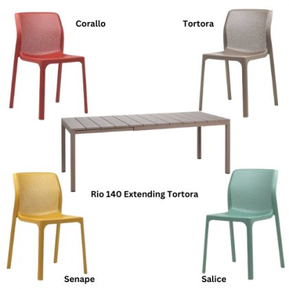 Nardi Rio 140 extending dining set with 6 x Bit dining chairs