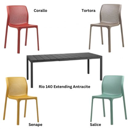 Nardi Rio 140 extending dining set with 6 x Bit dining chairs