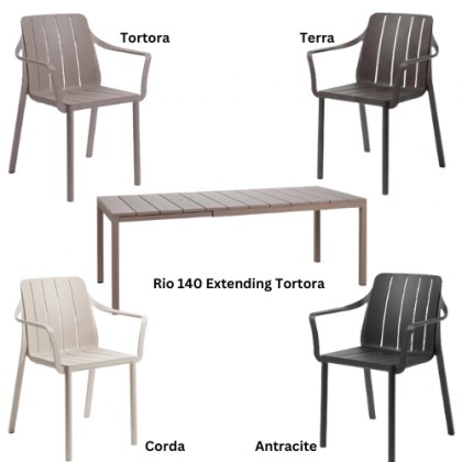 Nardi Rio 140 extending dining set with 6 x Tiberena dining armchairs