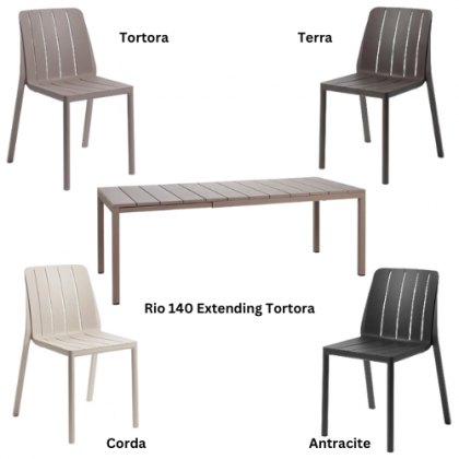 Nardi Rio 140 extending dining set with 6 x Tiberena bistrot dining chairs
