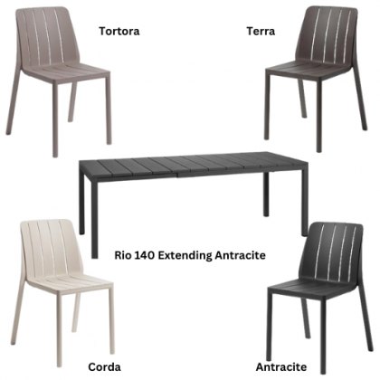 Nardi Rio 140 extending dining set with 6 x Tiberena bistrot dining chairs