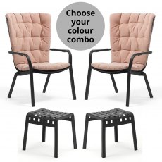 Nardi Folio armchair set (2 x chairs, 2 x seat pads, 2 x footrest)
