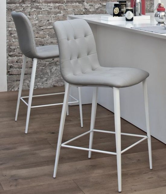 Bontempi grey leather Kuga fixed low barstool