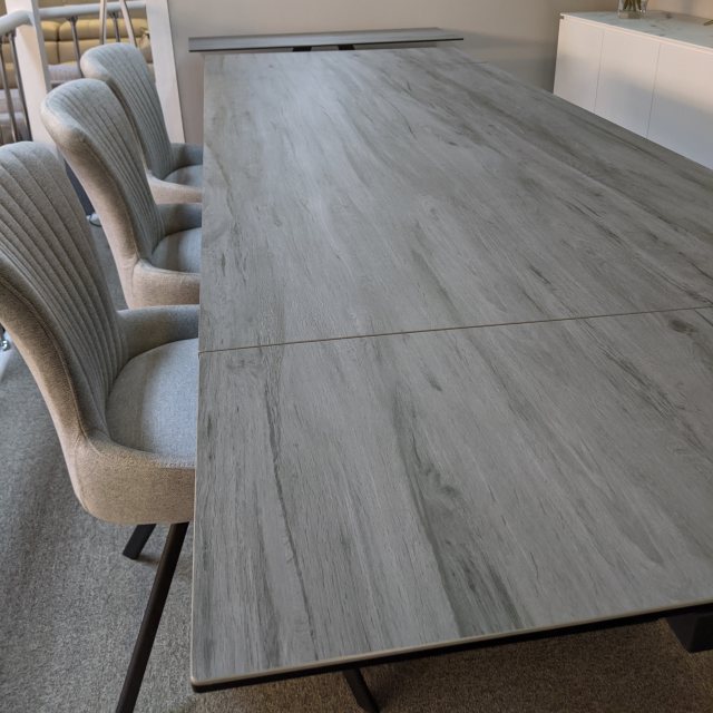 Spartan grey wood ceramic extending dining table 6-10 seater