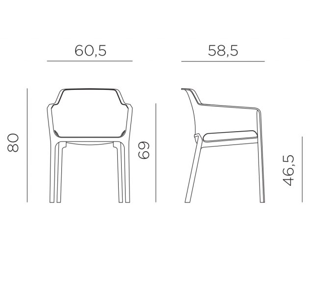 Nardi Net outdoor chairs dimensions