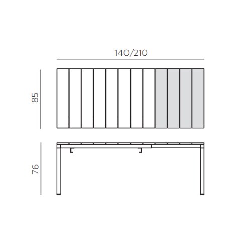 Nardi Rio outdoor extending dining table 140-210cm dimension