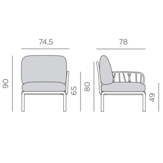 Nardi Komodo single arm outdoor seat module dimensions