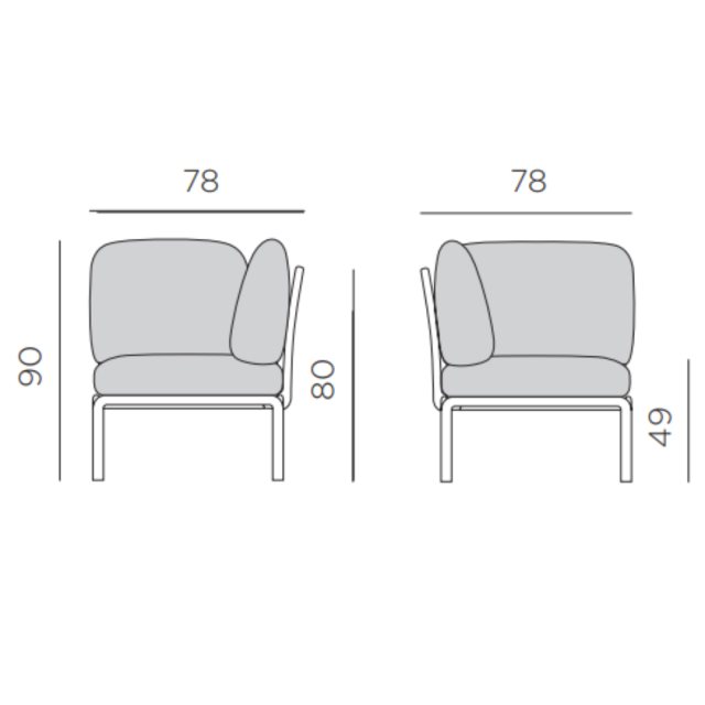 Nardi Komodo corner outdoor seat module dimensions