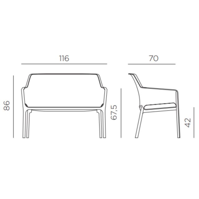 Nardi Net outdoor bench dimensions