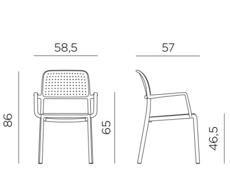 Nardi Bora outdoor dining chairs with arms dimensions