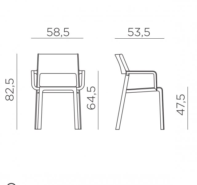 Nardi Trill outdoor dining armchair dimensions