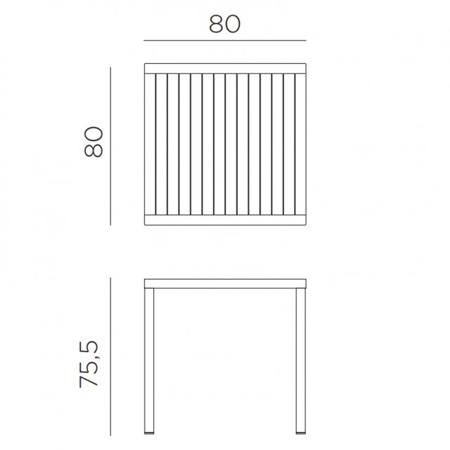 Nardi Cube 80 outdoor dining table dimensions