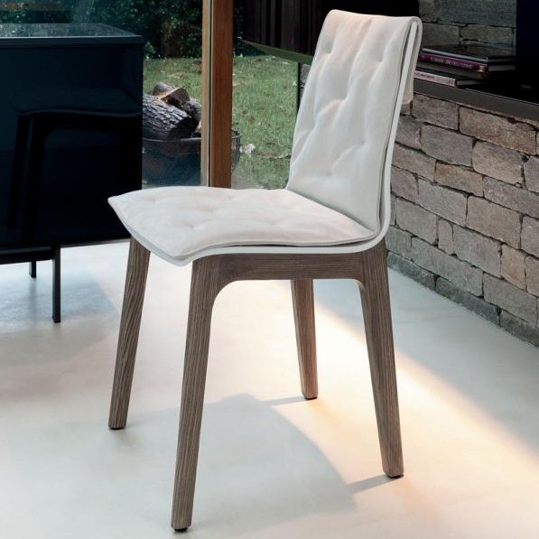 Bontempi Casa Alfa wooden chair w/ cushion Eco leather dining chair