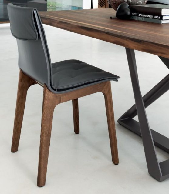 Bontempi Casa Alfa wooden chair w/ cushion Premium Nappa leather dining chair