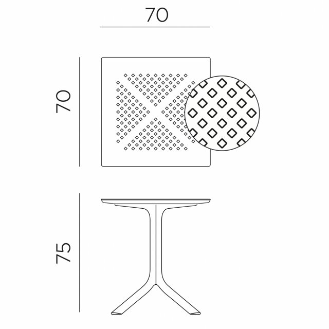 Nardi ClipX 70 dining table dimensions