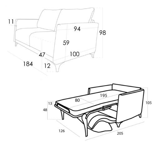 Fama Dali sofabed measurements