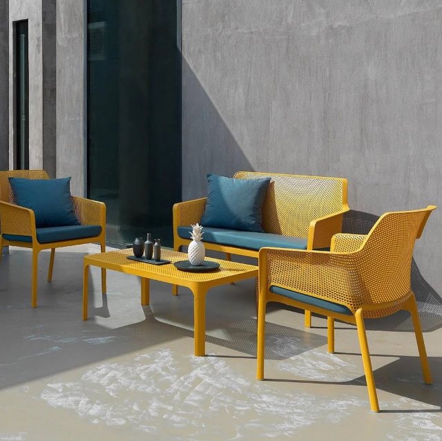 Nardi Net Garden Set bench 2 x relax armchairs coffee table 3 x seat pads