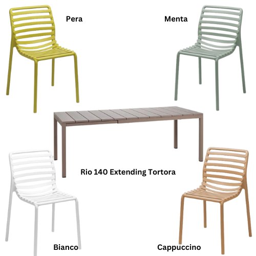 Nardi Rio 140 extending dining set with Doga bistrot chairs