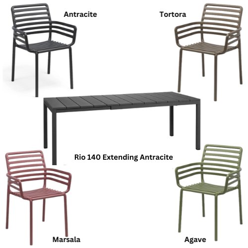 Nardi Rio 140 extending dining set with Doga dining armchairs