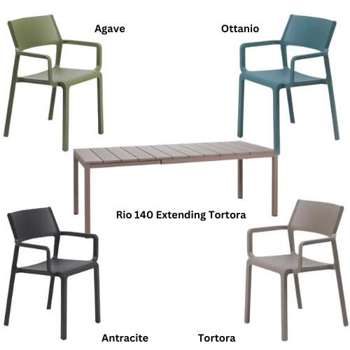 Nardi Rio 140 extending dining set with 6 x trill dining armchairs - tortora