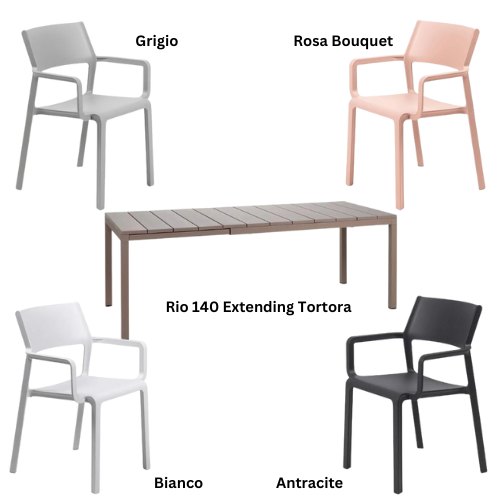 Nardi Outdoor Nardi Rio 140 extending dining set with 6 x trill dining armchairs
