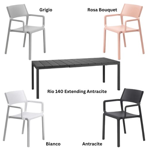 Nardi Outdoor Nardi Rio 140 extending dining set with 6 x trill dining armchairs