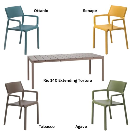 Nardi Outdoor Nardi Rio 140 extending dining set with 6 x trill dining armchairs