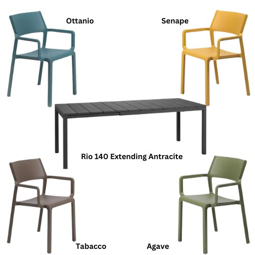 Nardi Outdoor Nardi Rio 140 extending dining set with 6 x trill dining armchairs