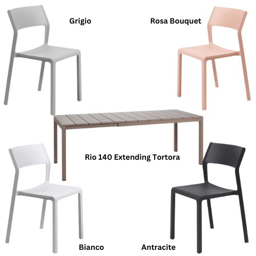 Nardi Outdoor Nardi Rio 140 extending dining set with 6 x trill bistrot chairs