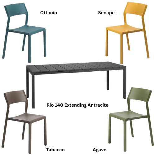 Nardi Outdoor Nardi Rio 140 extending dining set with 6 x trill bistrot chairs