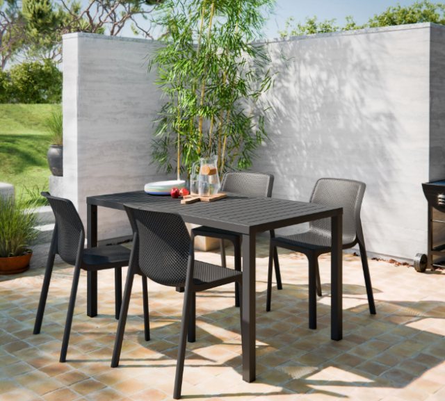 Nardi Rio 140 extending dining set with Bit dining chairs - antracite
