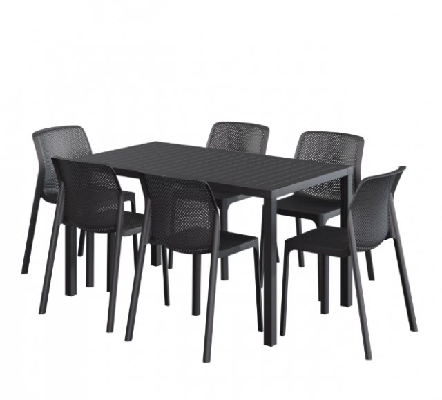Nardi Rio 140 extending dining set with 6 x Bit dining chairs dimension in antracite