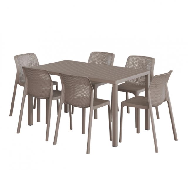 Nardi Rio 140 extending dining set with 6 x Bit dining chairs dimension in tortora
