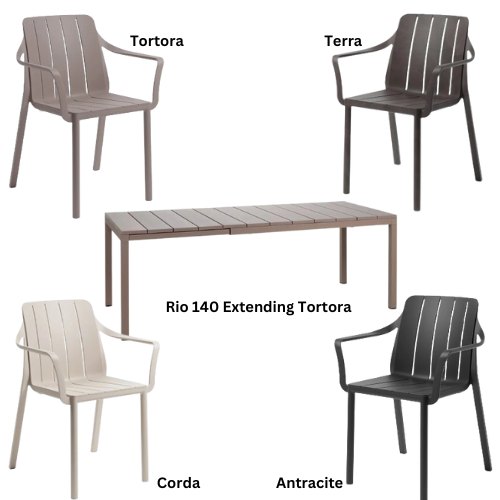 Nardi Rio 140 extending dining set with Tiberena dining armchairs - tortora