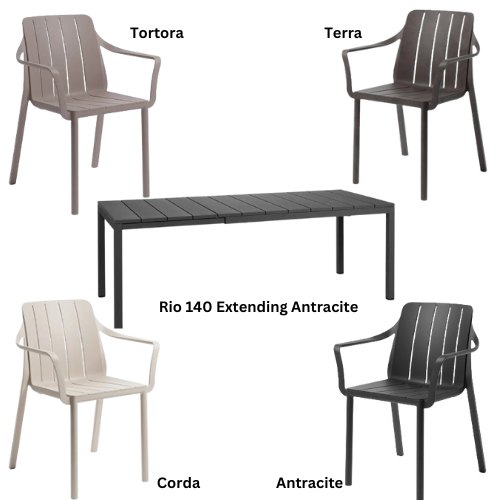 Nardi Rio 140 extending dining set with Tiberena dining armchairs - antracite