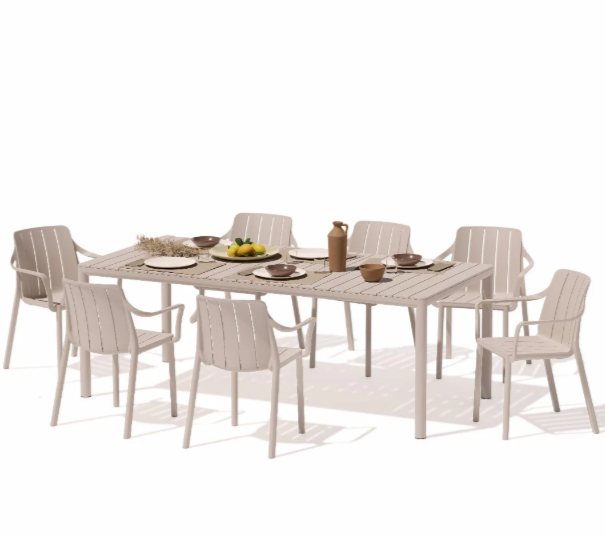 Nardi Outdoor Nardi Rio 140 extending dining set with 6 x Tiberena dining armchairs