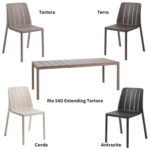 Nardi Rio 140 extending dining set with 6 x Tiberena bistrot dining chairs - Tortora