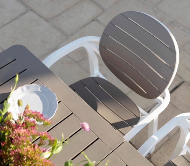 Nardi Palma outdoor dining armchairs - Bianco and Tortora