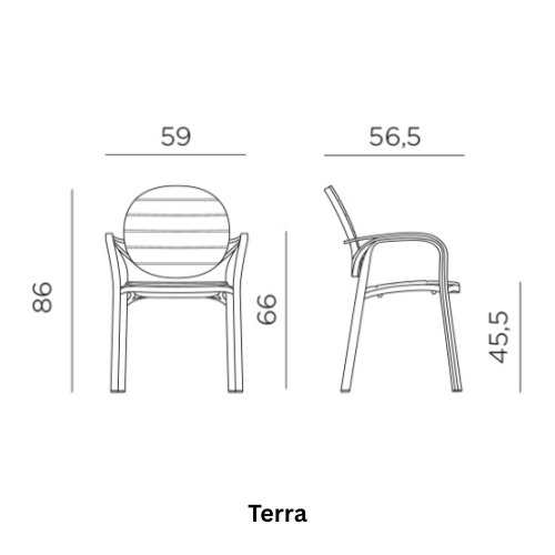 Nardi Palma outdoor dining armchairs dimension