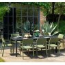 Nardi Rio 140 extending dining set with trill dining armchairs in agave